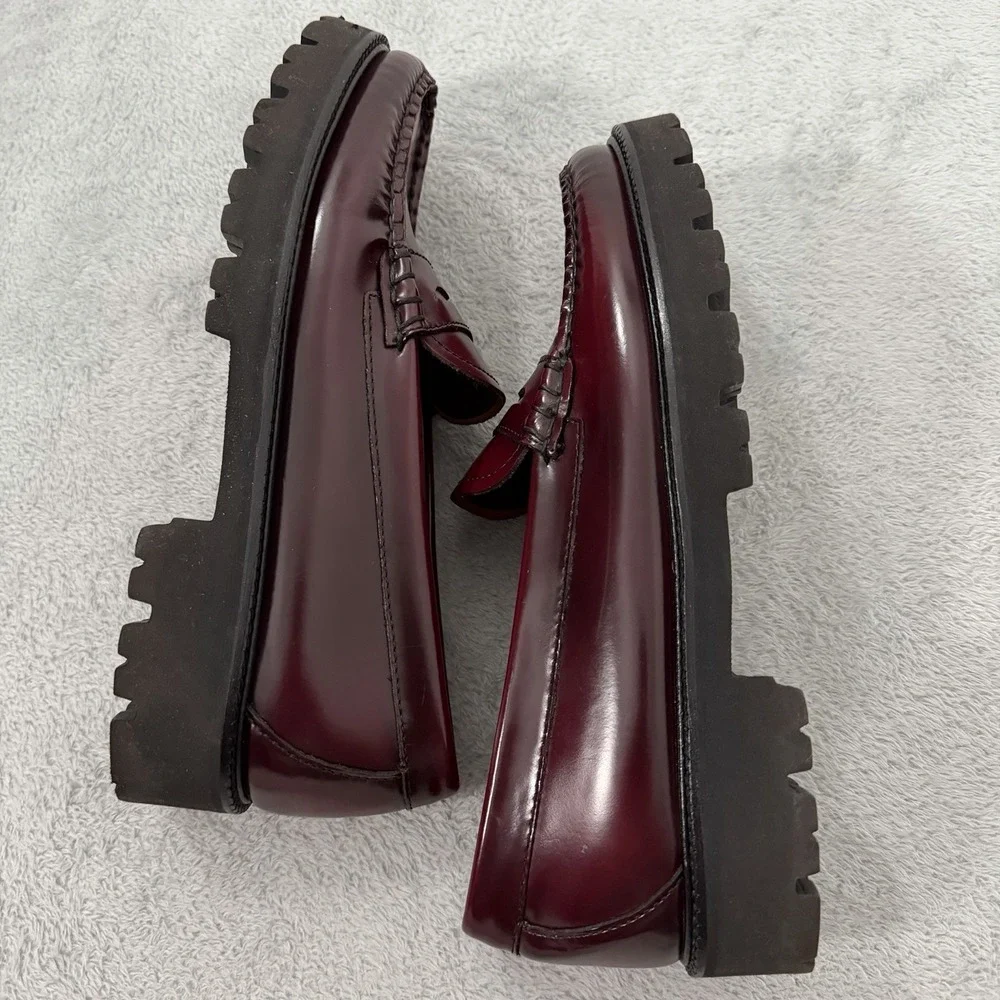 G.H. Bass Weejuns Whitney Super Lug Penny Loafers Wine Leather Womens US 9.5 M